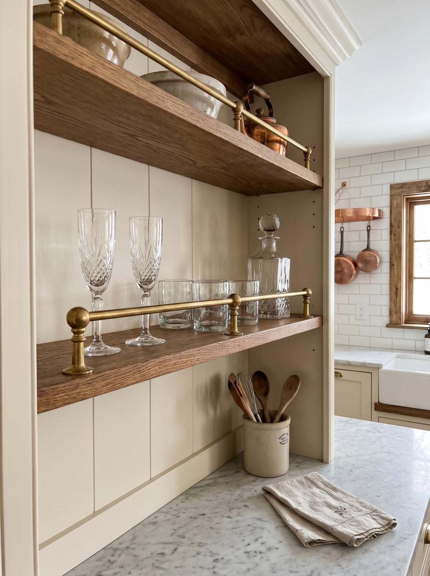 Unlacquered Brass Gallery Rail for Shelves - Vintage Farmhouse Style.
