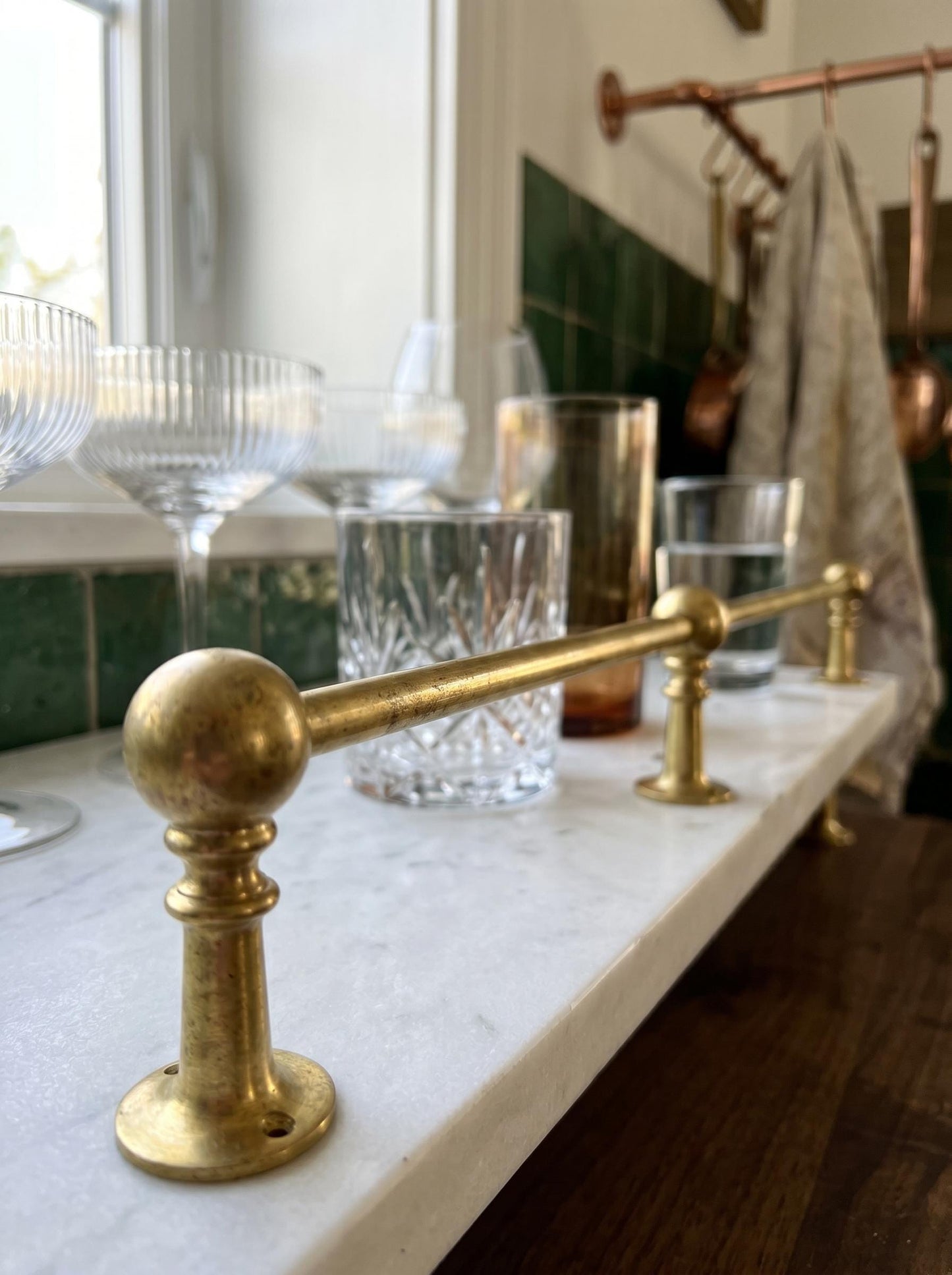 Unlacquered Brass Gallery Rail for Shelves - Vintage Farmhouse Style.