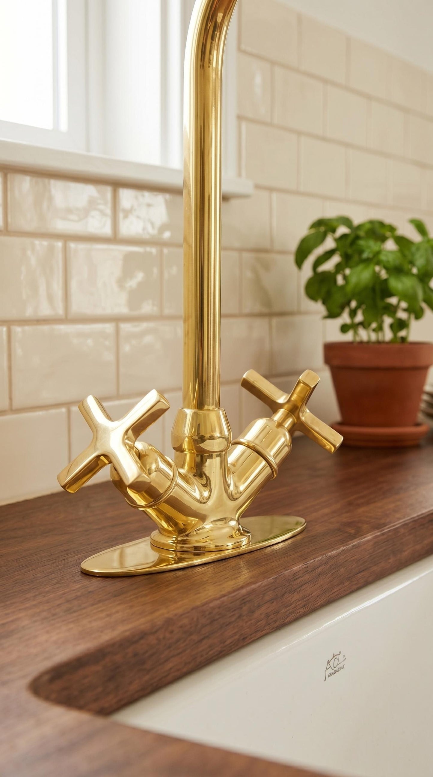 Unlacquered Solid brass gooseneck kitchen faucet with Faceplate.