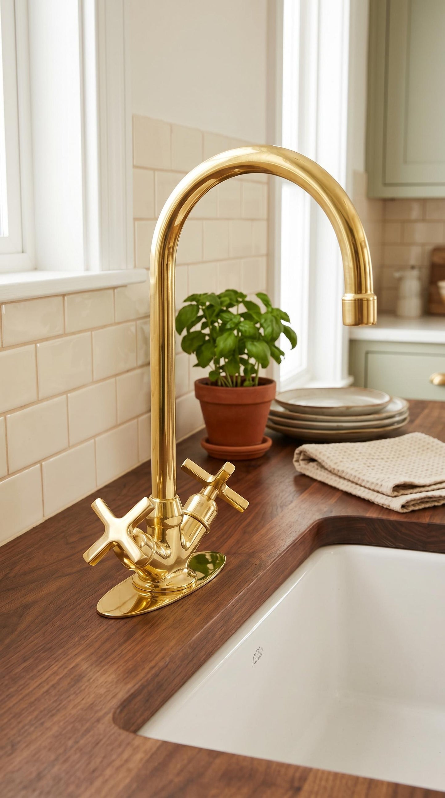 Unlacquered Solid brass gooseneck kitchen faucet with Faceplate.