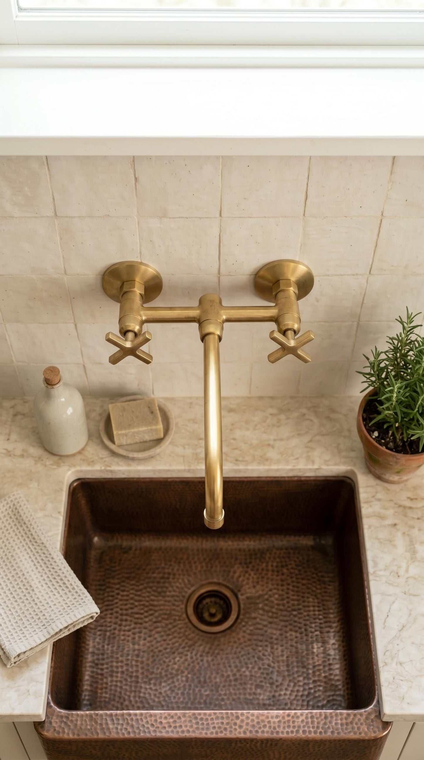 Unlacquered Solid Brass Wall-Mounted Faucet.