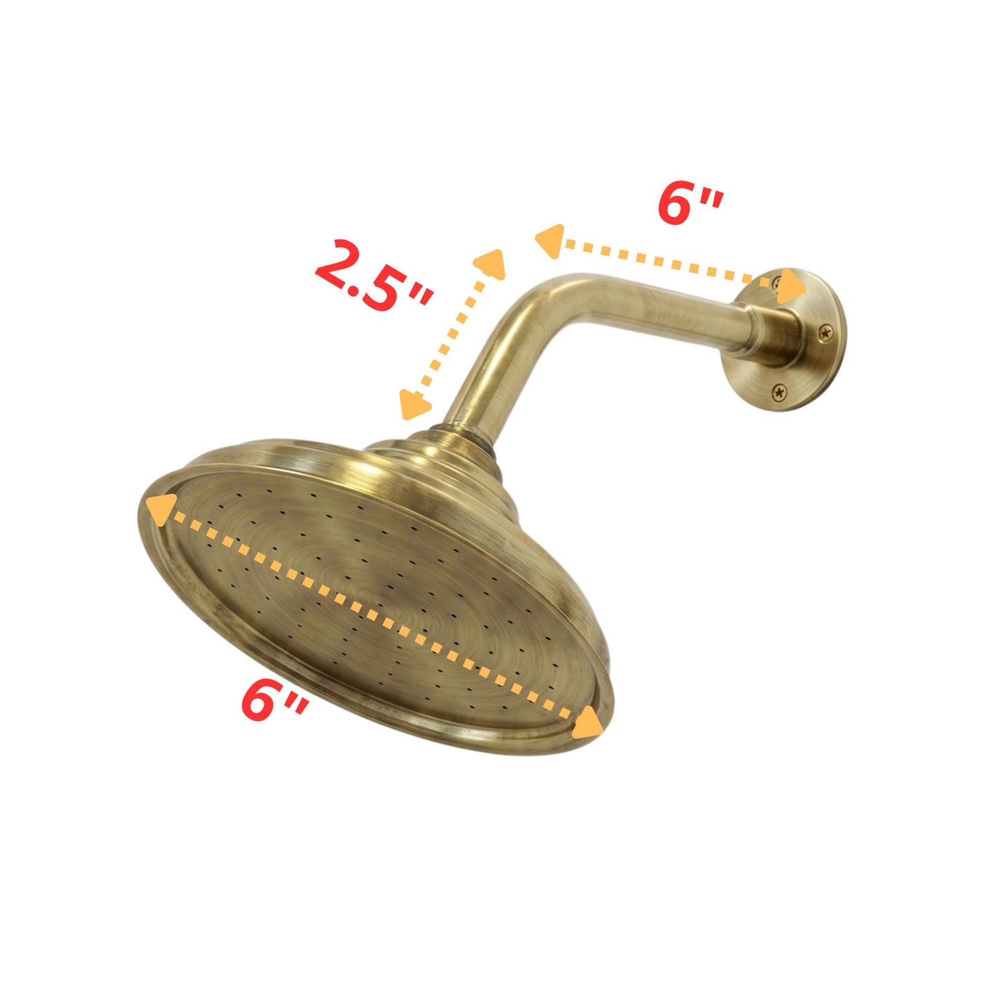 Unlacquered Brass Standard Shower Arm Extension With Shower Head.