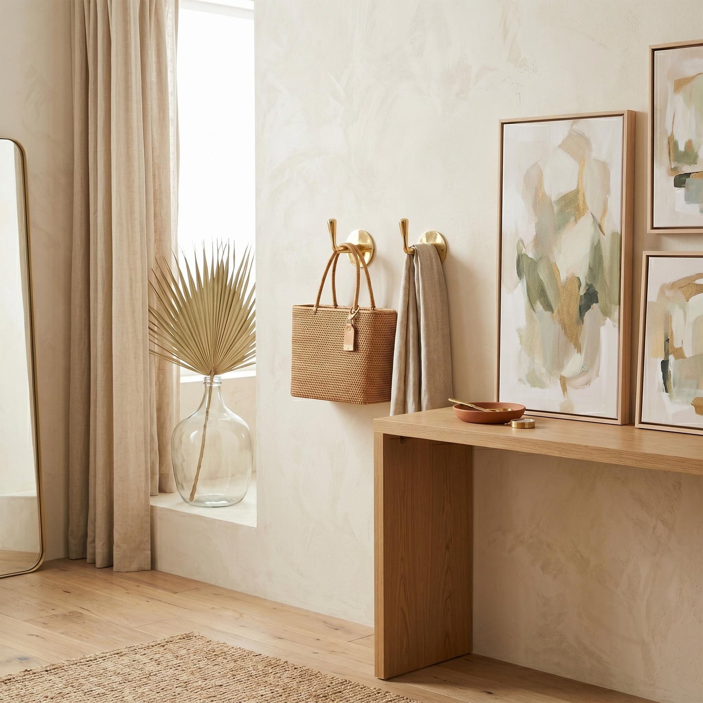Unlacquered Solid Brass Hooks, Single Wall-Mounted Hook